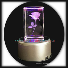 3d Laser Engraved Crystal Rose Block with Led base Valentine's Day Gift